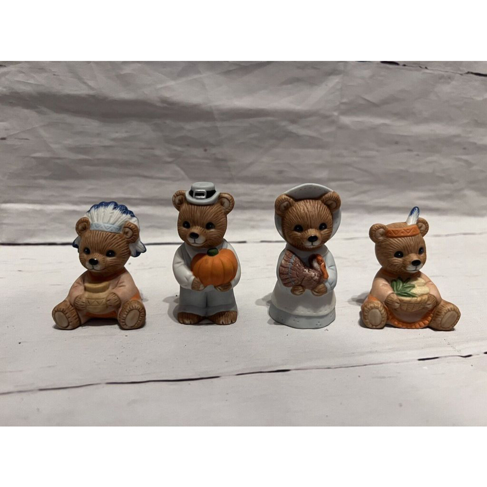 Vintage 4 Piece HOMCO Thanksgiving Bears - Mama, Papa, Girl and Boy Retired